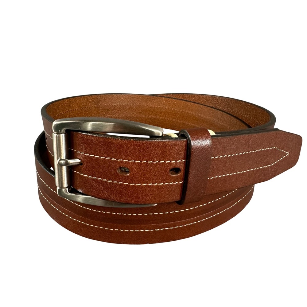Trafalgar Mens Brown Genuine Leather Belt Size 40 Silver Buckle 1102PT06-251